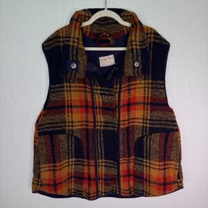 Free People Wrapped Up Blanket Vest Womens Large Plaid Oversize Cozy Jacket Boho